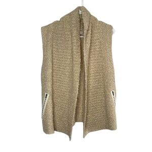 Loft Beige Wool & Mohair Open Front Sleeveless Cardigan Size Small